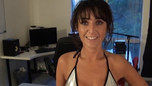 Busty wearing glasses oiled pussy fucking massage in HD