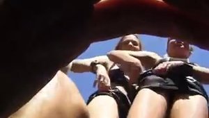 Amateur upskirt goes wild on cock in public